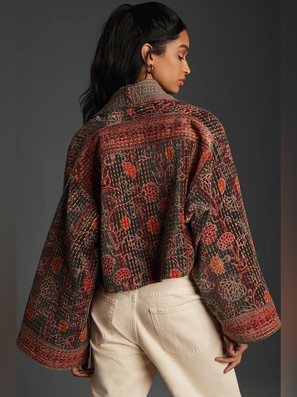 Pilcro Anthropologie Quilted Velvet Floral Jacket One Size - Picture 2 of 8